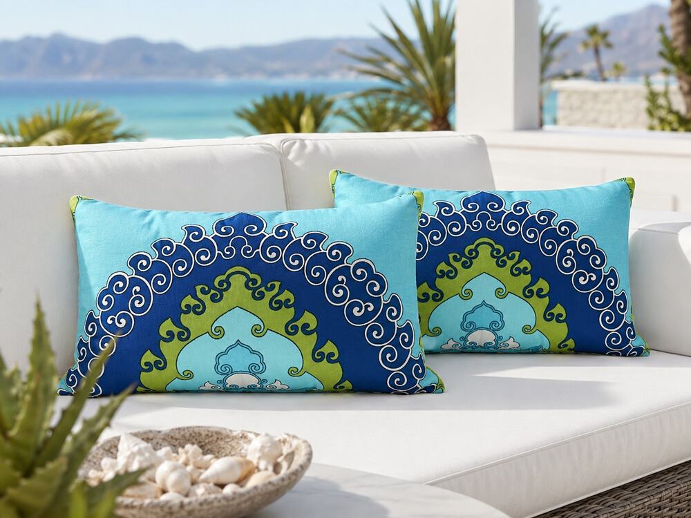 Trina Turk Schumacher Super Paradise Pool Lumbar Pillows 14x20 Set of 2